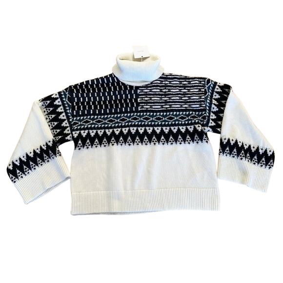 L'Academie - Caledon Boxy Fairisle Turtleneck Sweater in White and Black - Picture 1 of 5